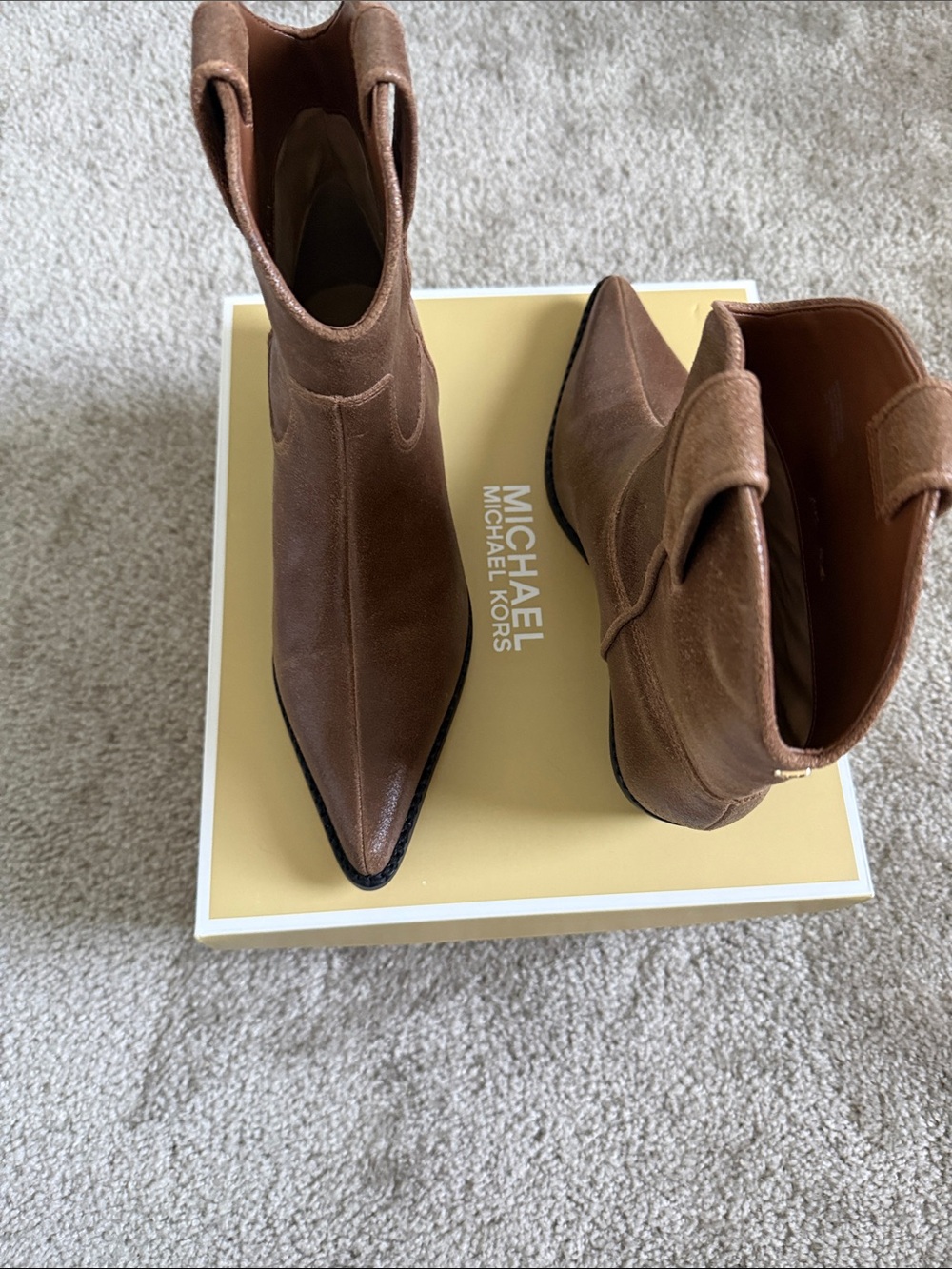 Michael Kors Women Tan Pointed-Toe Ankle Boots